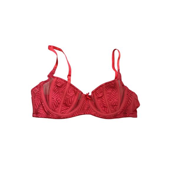 Dazy Red Embroidered Mesh Underwire Bra Size M Sheer Lace Sexy Lingerie - Picture 1 of 4